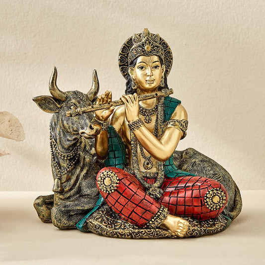 Alpana Ojas Polyresin Krishna with Cow Figurine