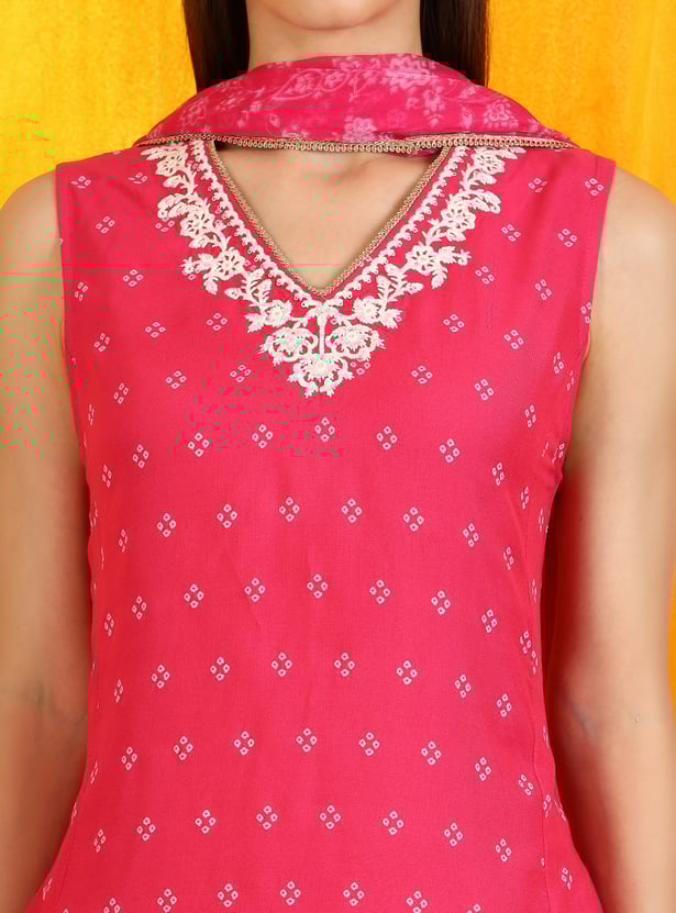 W Bandhani Print Straight Kurta Set