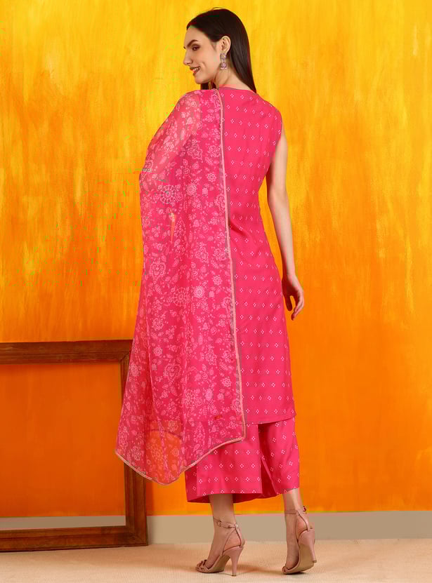 W Bandhani Print Straight Kurta Set