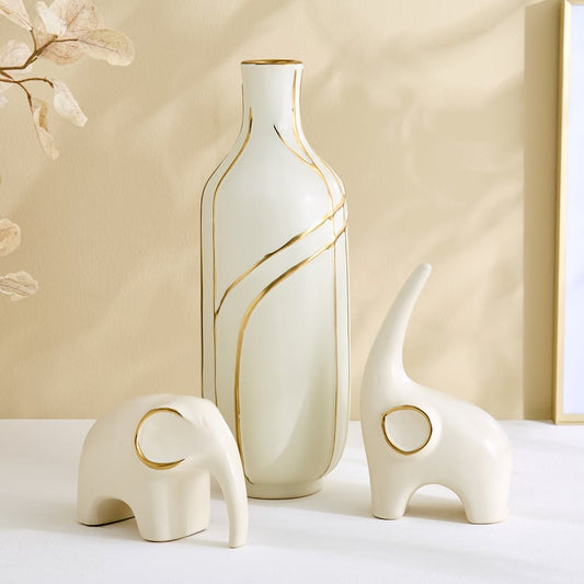 Stellar Fantasy Eldor Set of 2 Ceramic Elephant Figurines with Vase