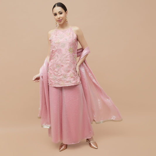 MELANGE Embroidered A-line Kurti Set