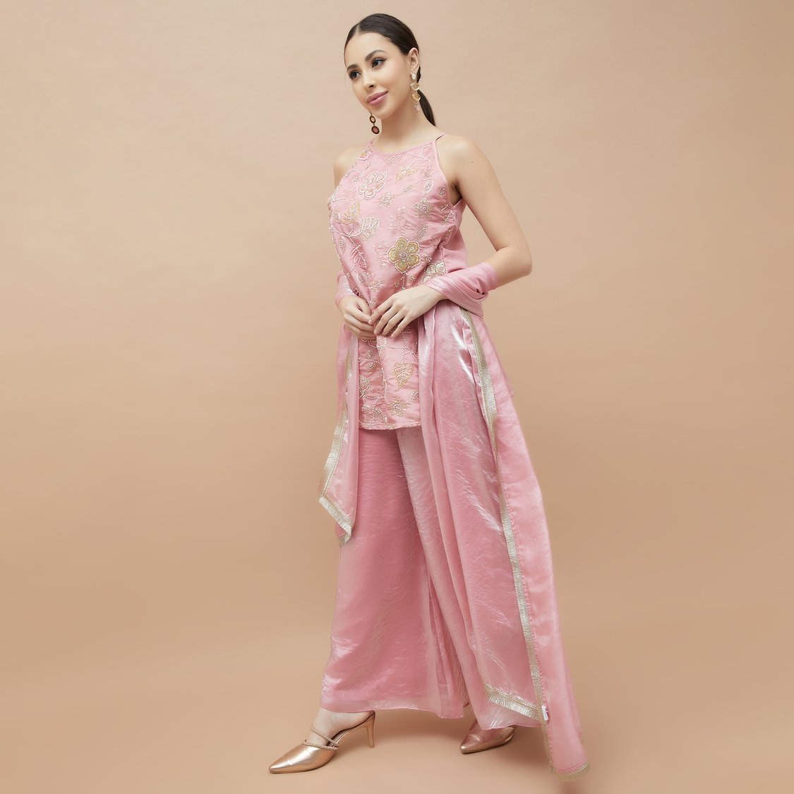 MELANGE Embroidered A-line Kurti Set