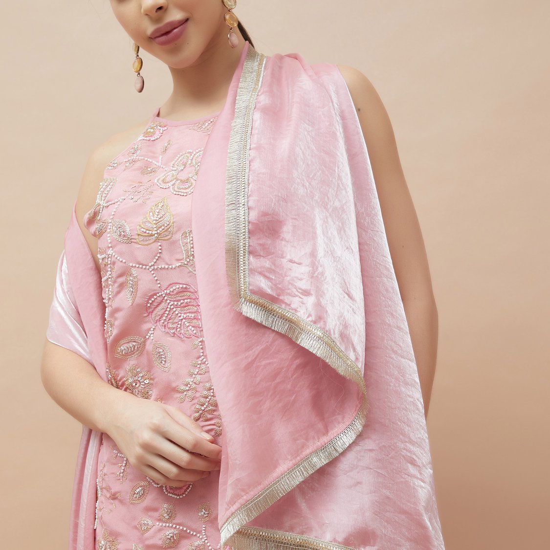 MELANGE Embroidered A-line Kurti Set