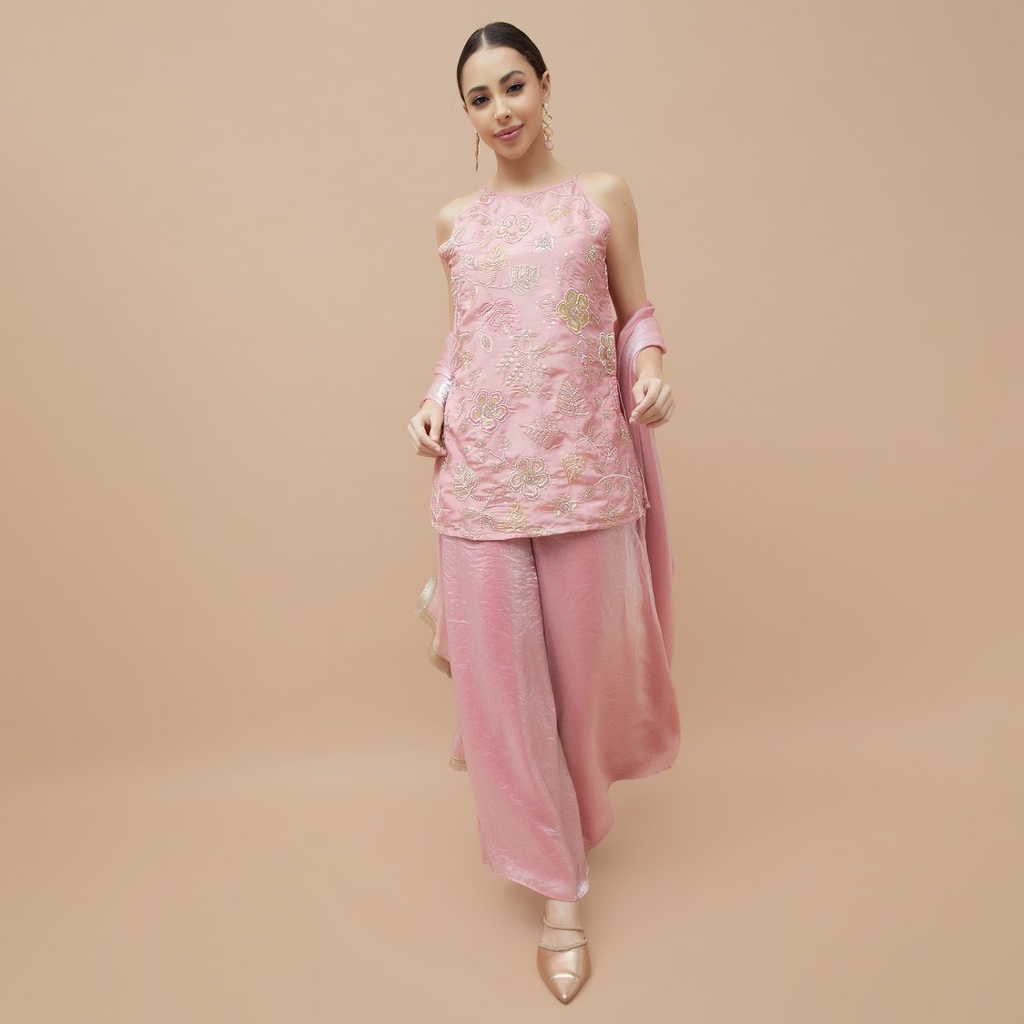 MELANGE Embroidered A-line Kurti Set