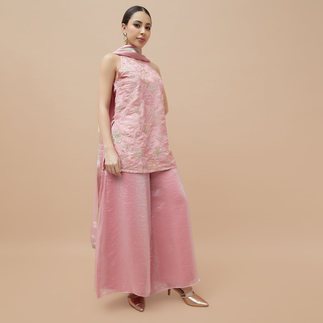 MELANGE Embroidered A-line Kurti Set