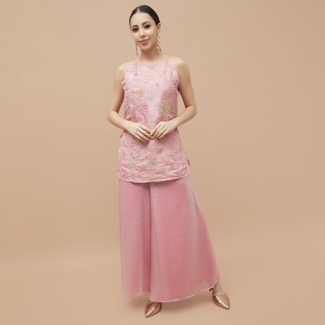 MELANGE Embroidered A-line Kurti Set