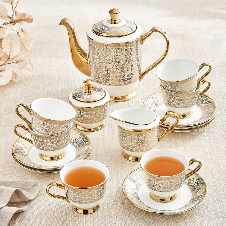 Ebony Classic 15Pcs Bone China Printed Tea Set