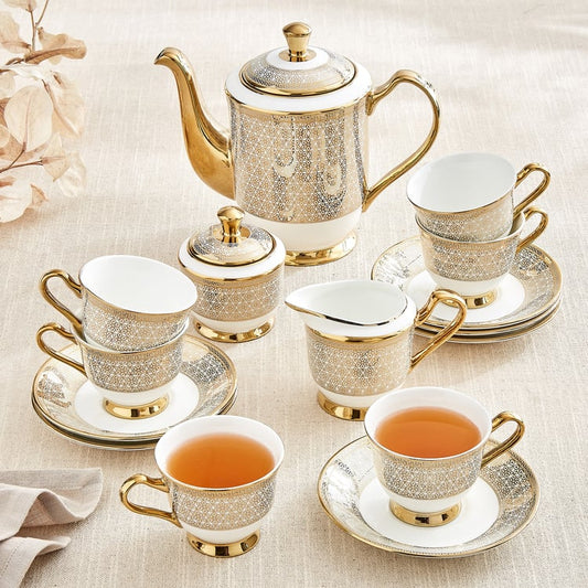 Ebony Classic 15Pcs Bone China Printed Tea Set