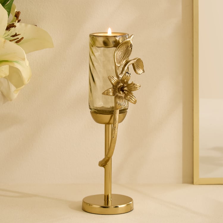 Amara Ava Glass and Metal Spiral Pedestal T-Light Holder - Medium