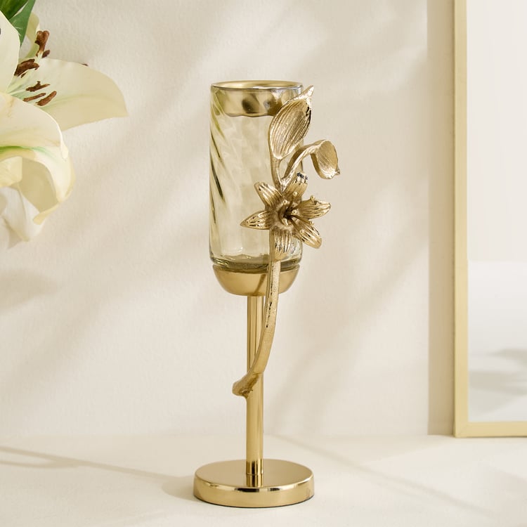 Amara Ava Glass and Metal Spiral Pedestal T-Light Holder - Medium