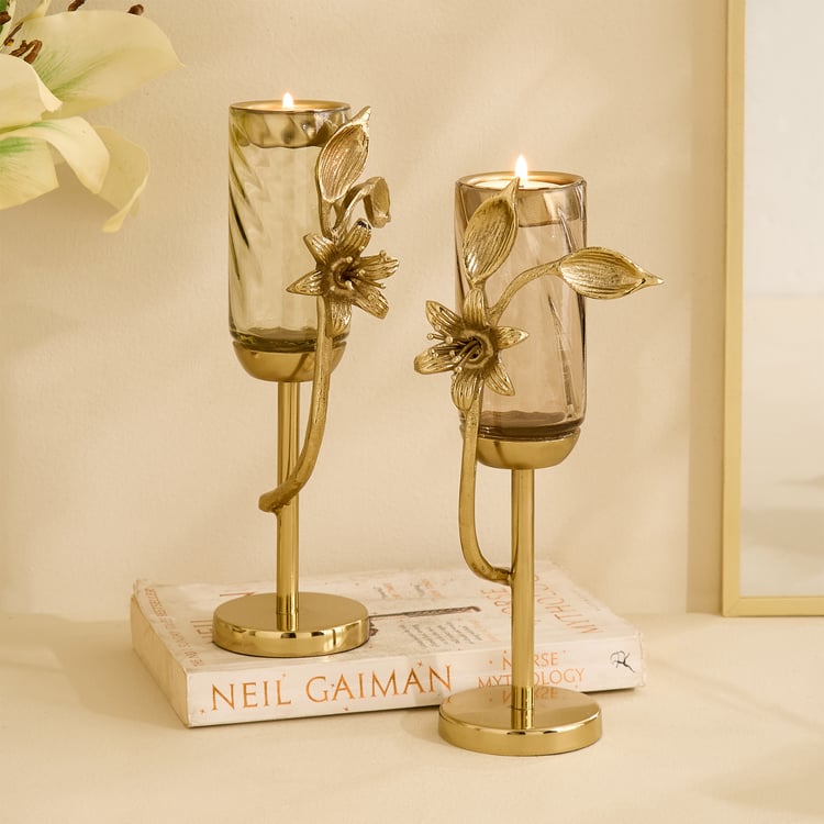 Amara Ava Glass and Metal Spiral Pedestal T-Light Holder - Medium