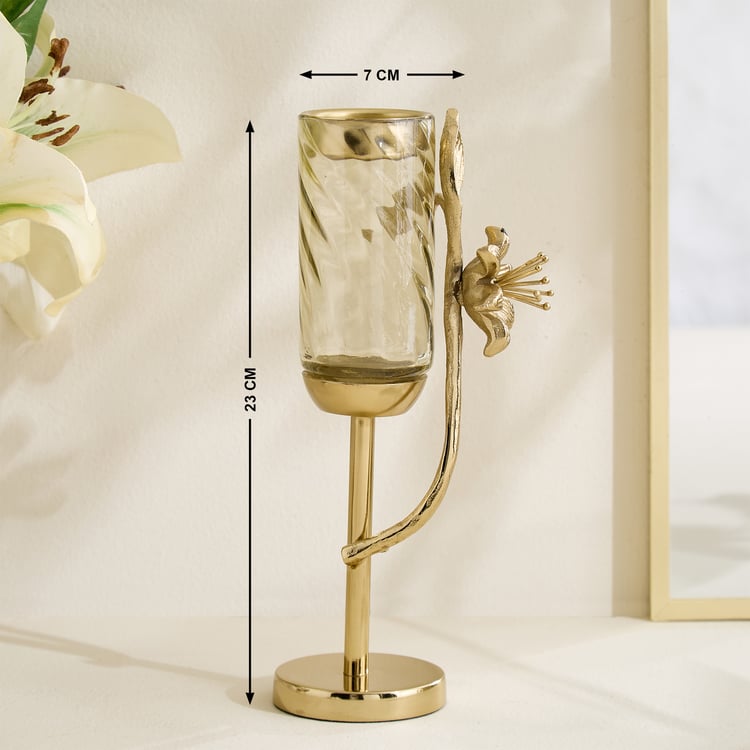 Amara Ava Glass and Metal Spiral Pedestal T-Light Holder - Medium