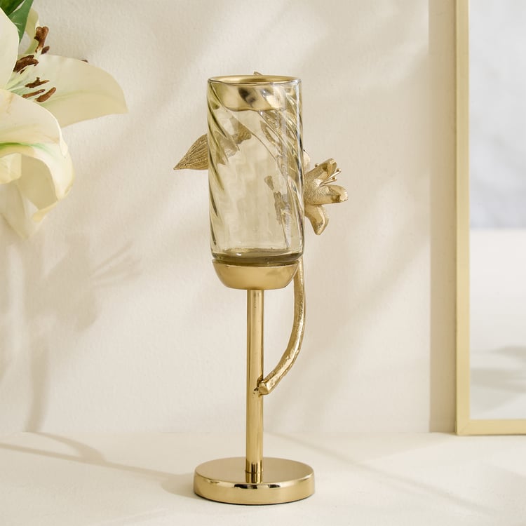 Amara Ava Glass and Metal Spiral Pedestal T-Light Holder - Medium