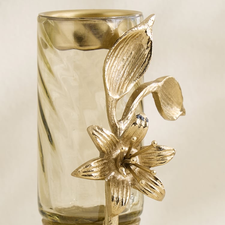 Amara Ava Glass and Metal Spiral Pedestal T-Light Holder - Medium