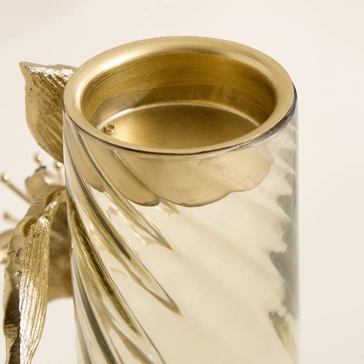 Amara Ava Glass and Metal Spiral Pedestal T-Light Holder - Medium