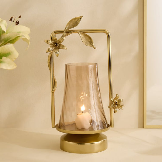 Amara Ava Glass and Aluminium Spiral Hurricane Candle Holder