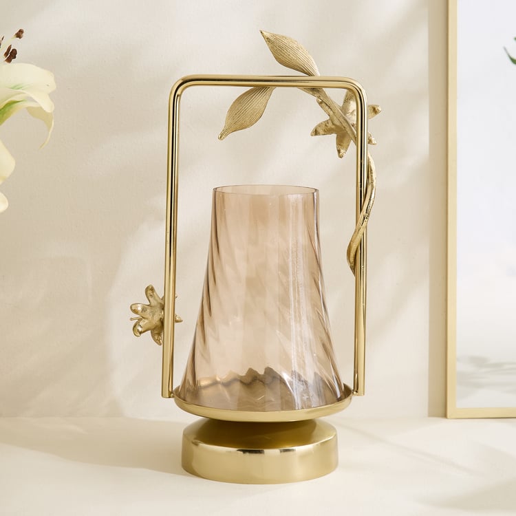 Amara Ava Glass and Aluminium Spiral Hurricane Candle Holder