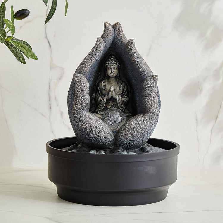 Alpine Modern Polyresin Buddha in Palm Water Fountain - 22x27cm