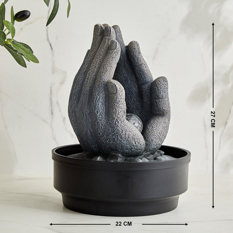 Alpine Modern Polyresin Buddha in Palm Water Fountain - 22x27cm