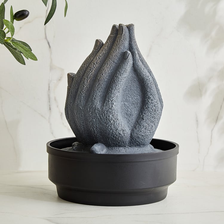 Alpine Modern Polyresin Buddha in Palm Water Fountain - 22x27cm