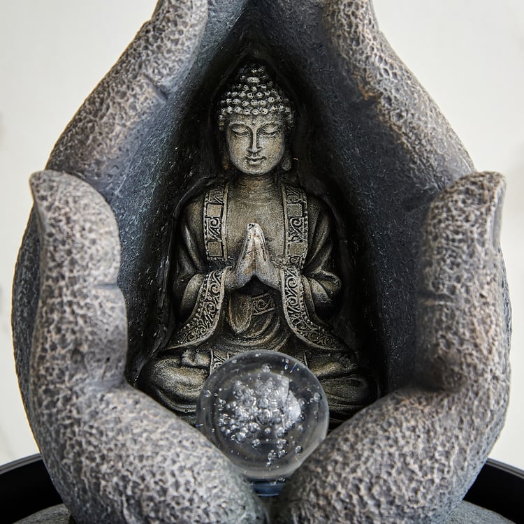 Alpine Modern Polyresin Buddha in Palm Water Fountain - 22x27cm