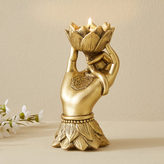 Renaissance Erin Polyresin Lotus in Hand T-Light Holder