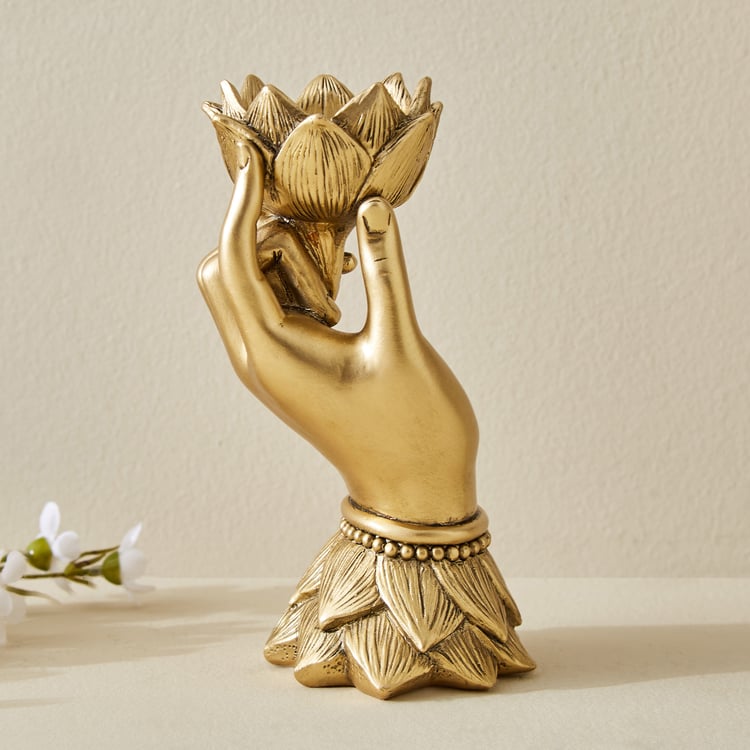 Renaissance Erin Polyresin Lotus in Hand T-Light Holder