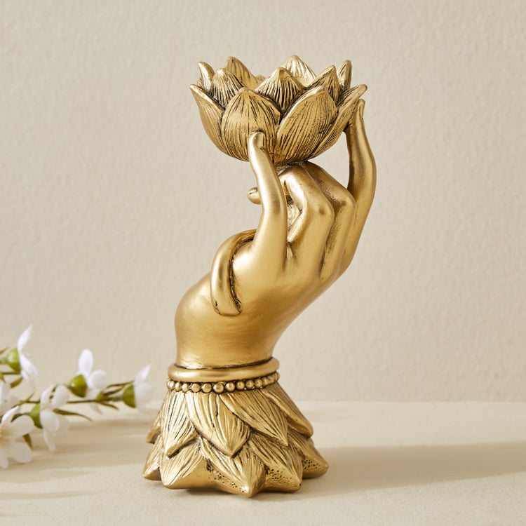 Renaissance Erin Polyresin Lotus in Hand T-Light Holder