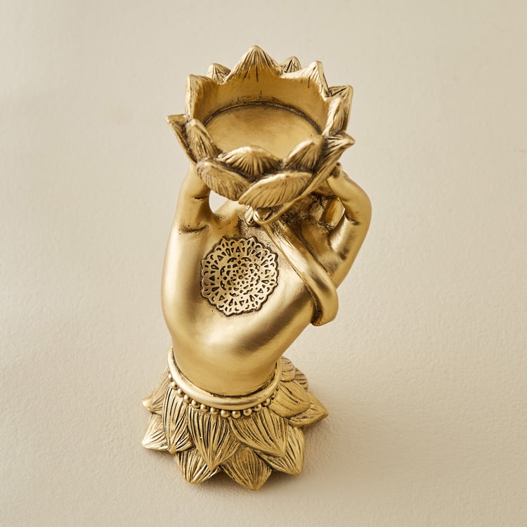 Renaissance Erin Polyresin Lotus in Hand T-Light Holder