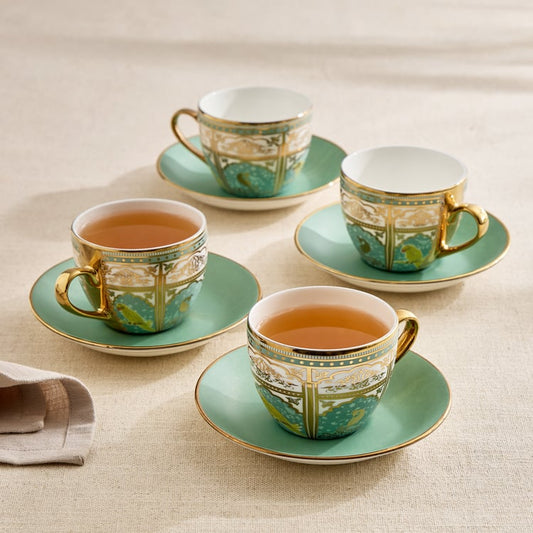 Whirl Set of 4 Bone China Printed Cup and Saucer -180ml