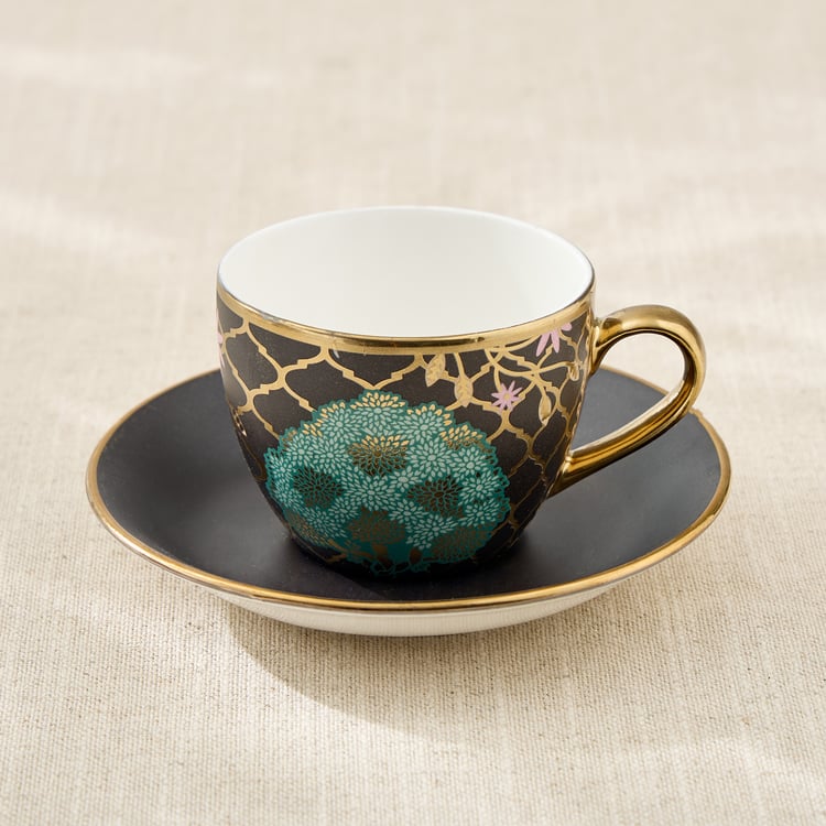 Whirl Set of 4 Bone China Printed Cup and Saucer -180ml