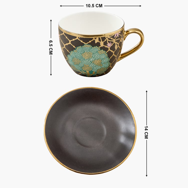 Whirl Set of 4 Bone China Printed Cup and Saucer -180ml