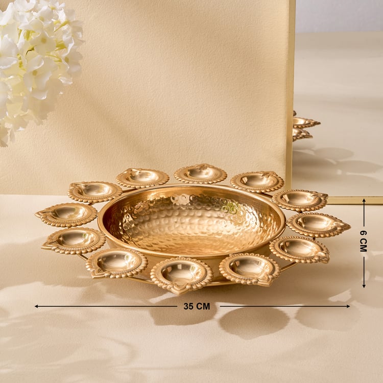 Suvarna Aluminium Potpourri Bowl with Multi Diyas