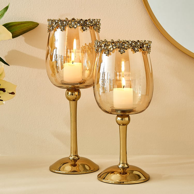 Fables Hana Set of 2 Floral Pedestal Candle Holders