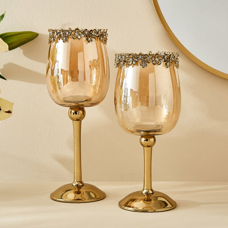 Fables Hana Set of 2 Floral Pedestal Candle Holders