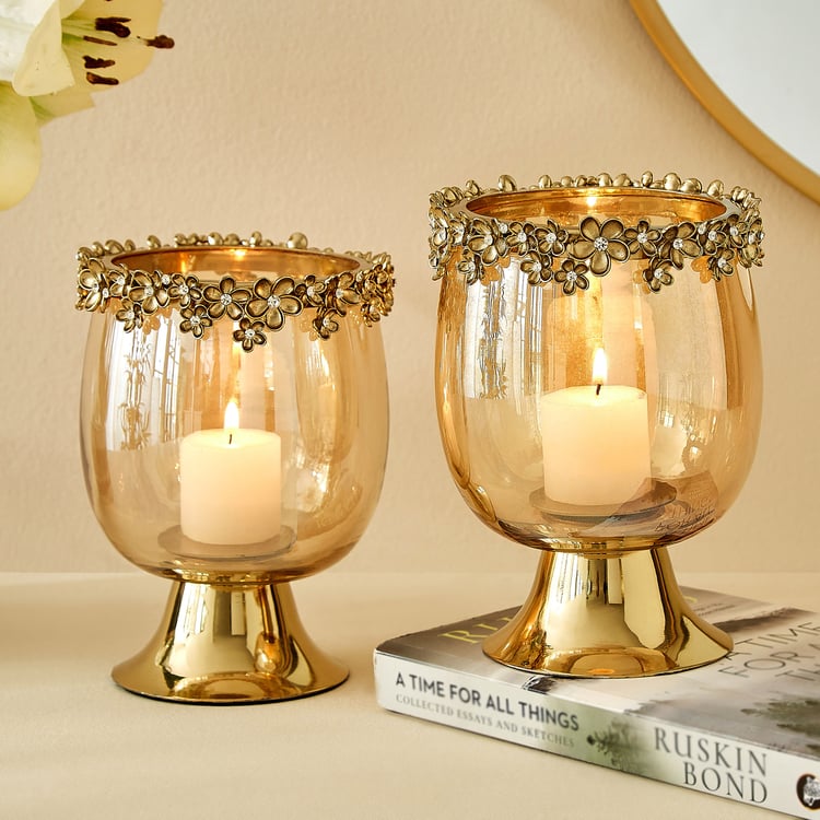 Fables Hana Set of 2 Glass Floral Votive Candle Holder