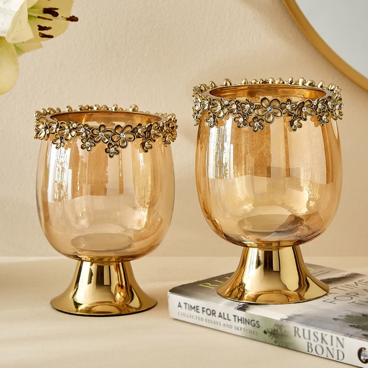 Fables Hana Set of 2 Glass Floral Votive Candle Holder