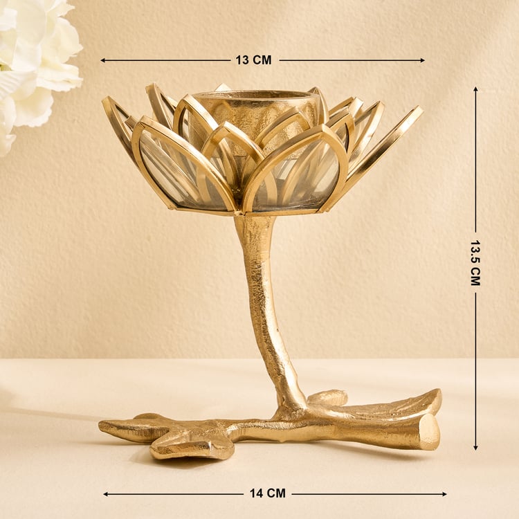 Wables Aluminium and Glass Lotus Pedestal T-Light Holder