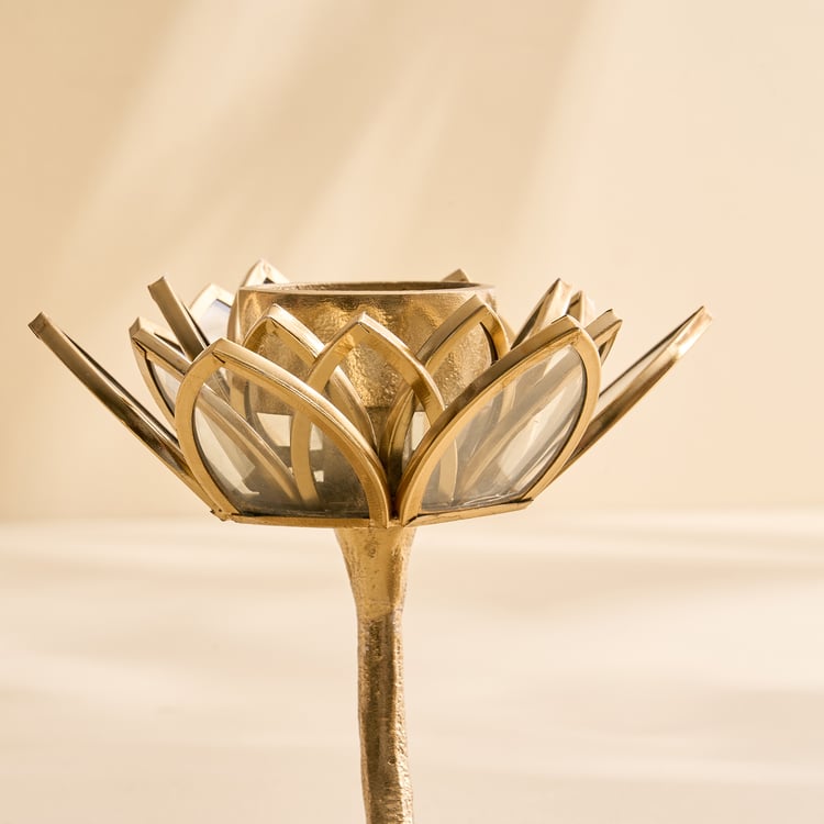 Wables Aluminium and Glass Lotus Pedestal T-Light Holder