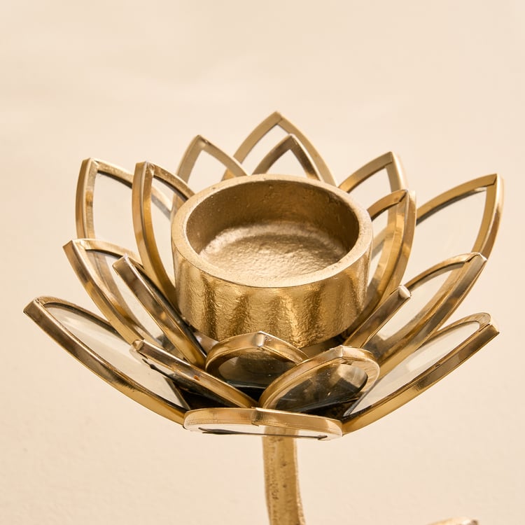 Wables Aluminium and Glass Lotus Pedestal T-Light Holder