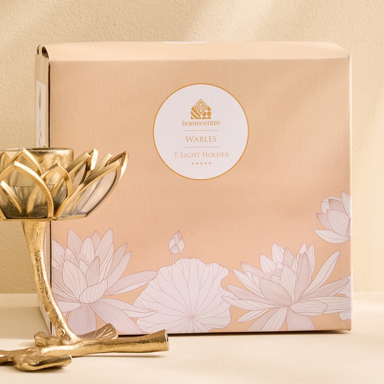 Wables Aluminium and Glass Lotus Pedestal T-Light Holder