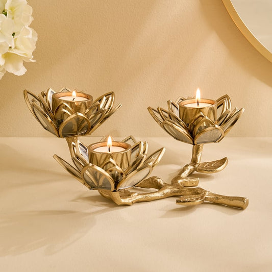 Wables Aluminium and Glass Lotus Multi T-Light Holder