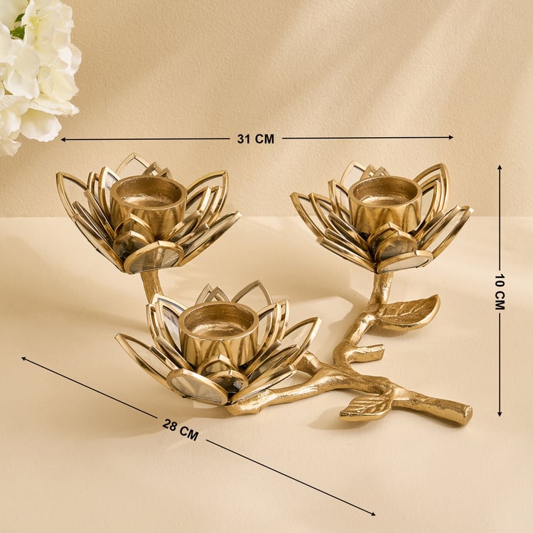 Wables Aluminium and Glass Lotus Multi T-Light Holder