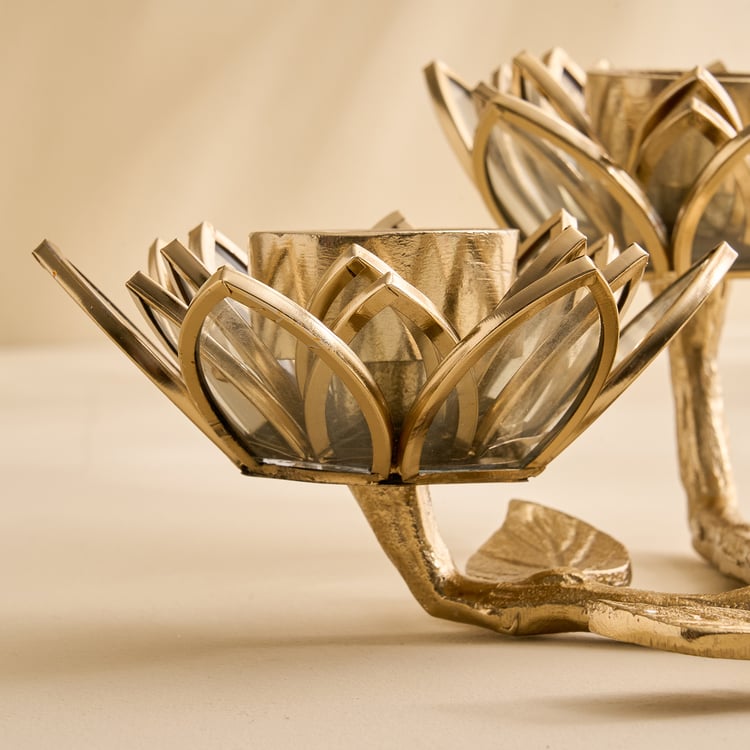 Wables Aluminium and Glass Lotus Multi T-Light Holder