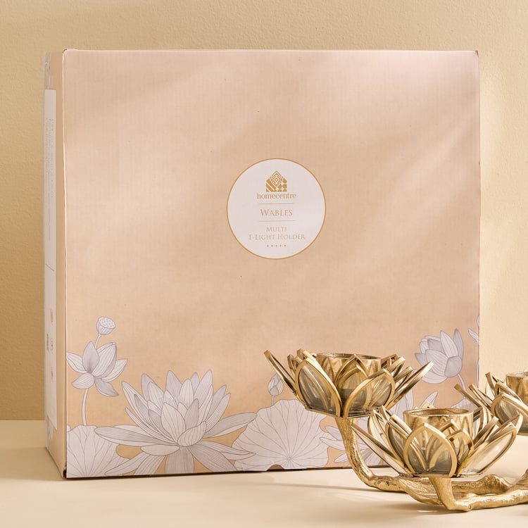 Wables Aluminium and Glass Lotus Multi T-Light Holder