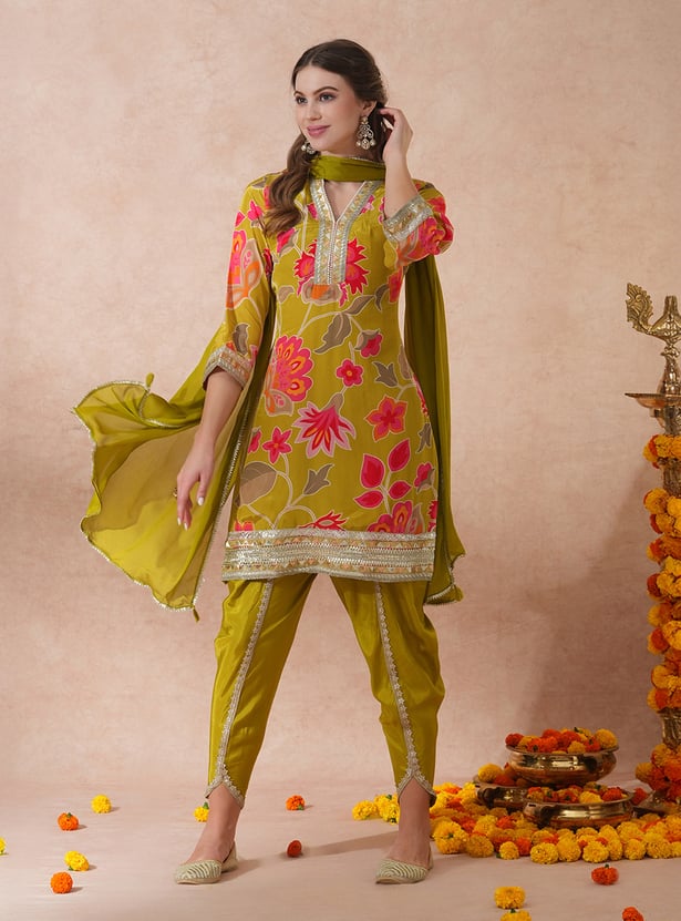 FASHOR Floral Print Straight Kurti Set