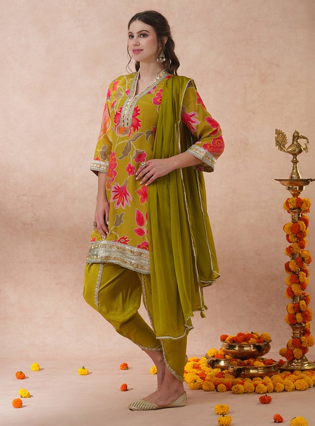 FASHOR Floral Print Straight Kurti Set