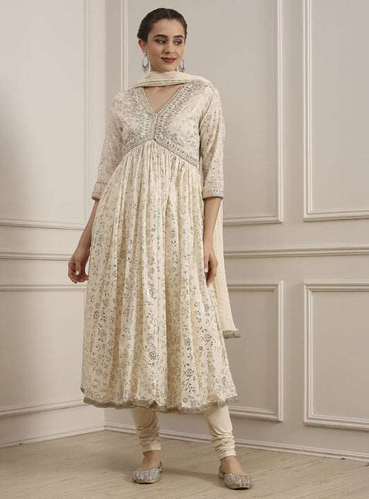 BIBA Foil Print Alia Cut Kurta Set