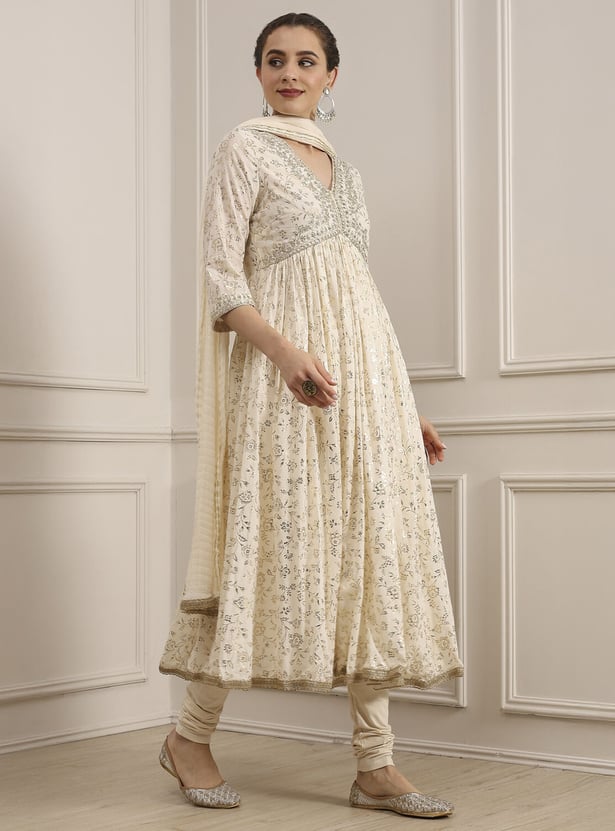 BIBA Foil Print Alia Cut Kurta Set