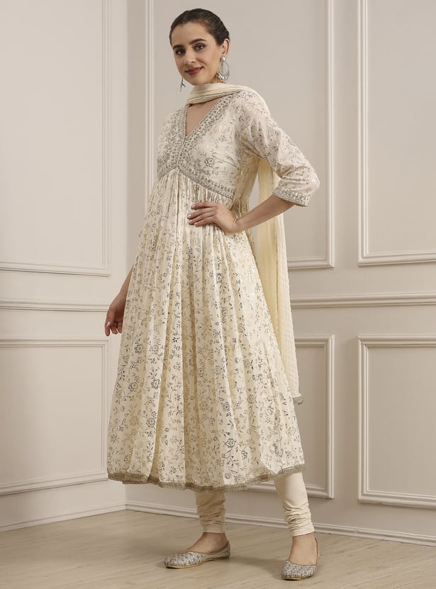 BIBA Foil Print Alia Cut Kurta Set